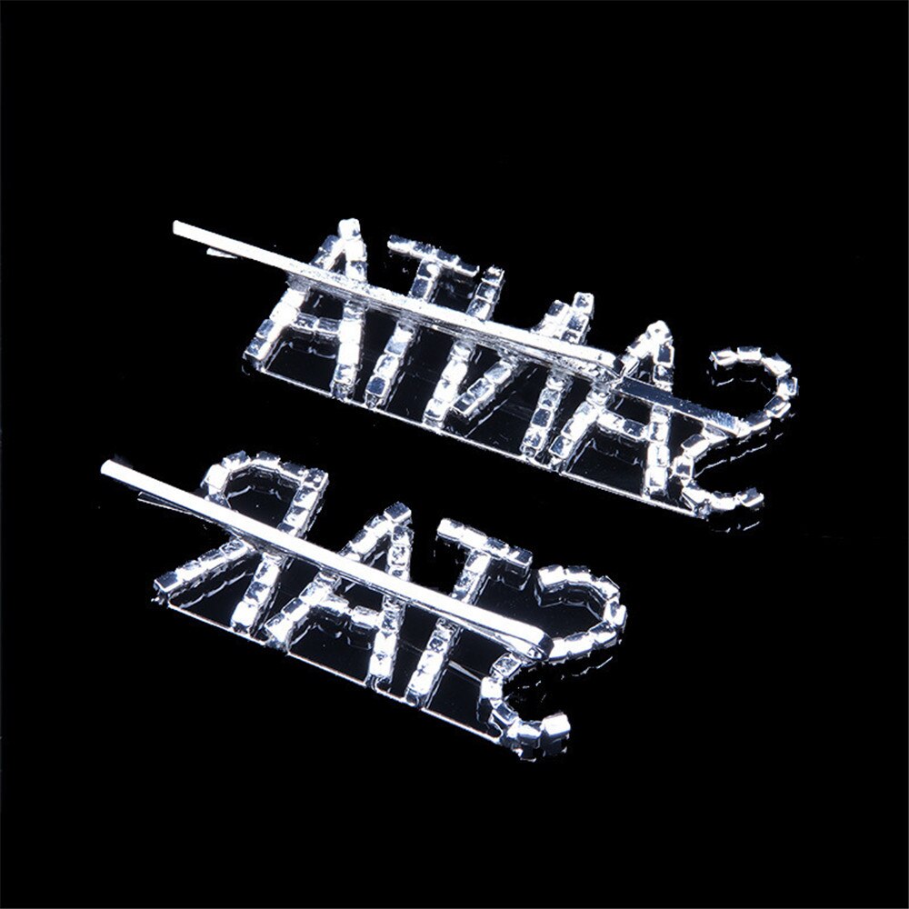Engelska brev ord strass kristall hårklämma hårnål hårgrepp hårspännen nål flicka silver hårspänne prydnad hår
