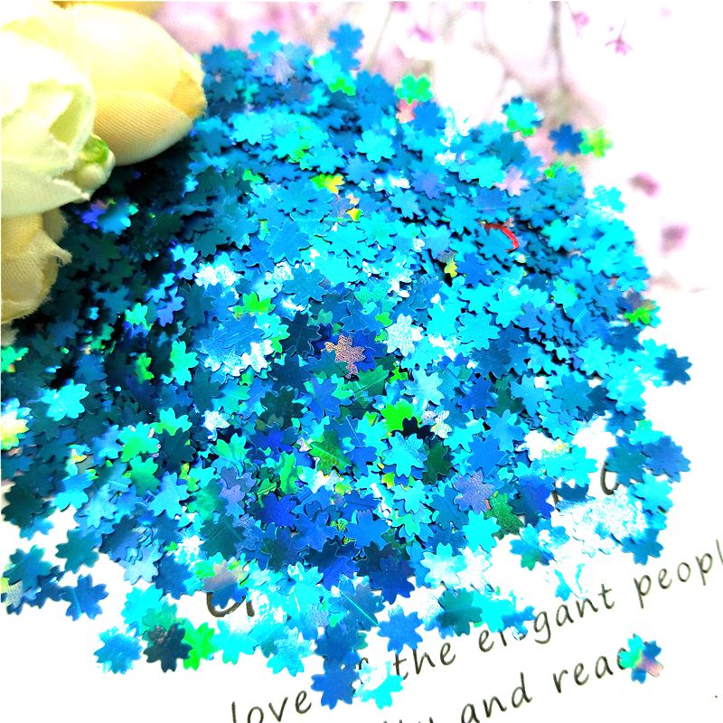 Ultradunne Bloem Pailletten 5mm Roze Kersenbloesems Vorm Losse Pailletten HUISDIER Pailetten voor Nails Art Manicure DIY Bruiloft Confetti: Laser lake blue 10g