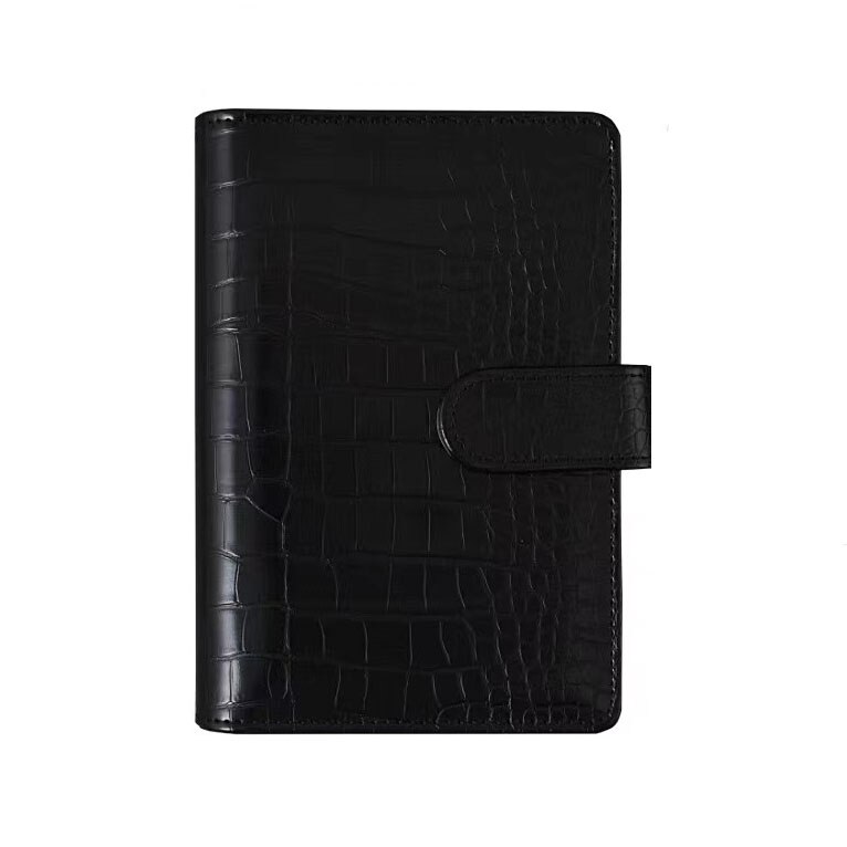 A6 PU Leather Notebook 6 Ring Binder for A6 Filler Paper, Loose Leaf Personal Planner Binder Cover with Magnetic Buckle Closure: Black