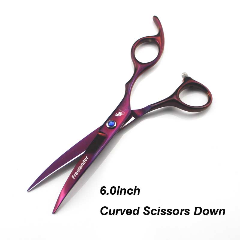 6.0 scissors dog pet grooming polishing tool animal hair Double tail curved scissors Cutting Scissors Thinning: Purple Curved Down