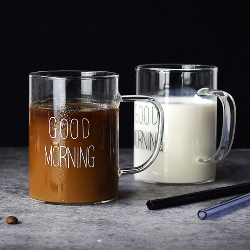 Goedemorgen glazen mok koffie melk ontbijt beker beker met handvat transparant drinkgerei huishoudelijk cadeau voor kinderen set
