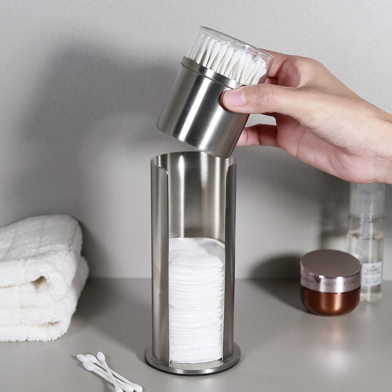 Storage Rack Cotton Swab Storage Box Stainless Steel Cleaning Cotton Bracket Bathroom Cosmetic Cotton Pad Organizer