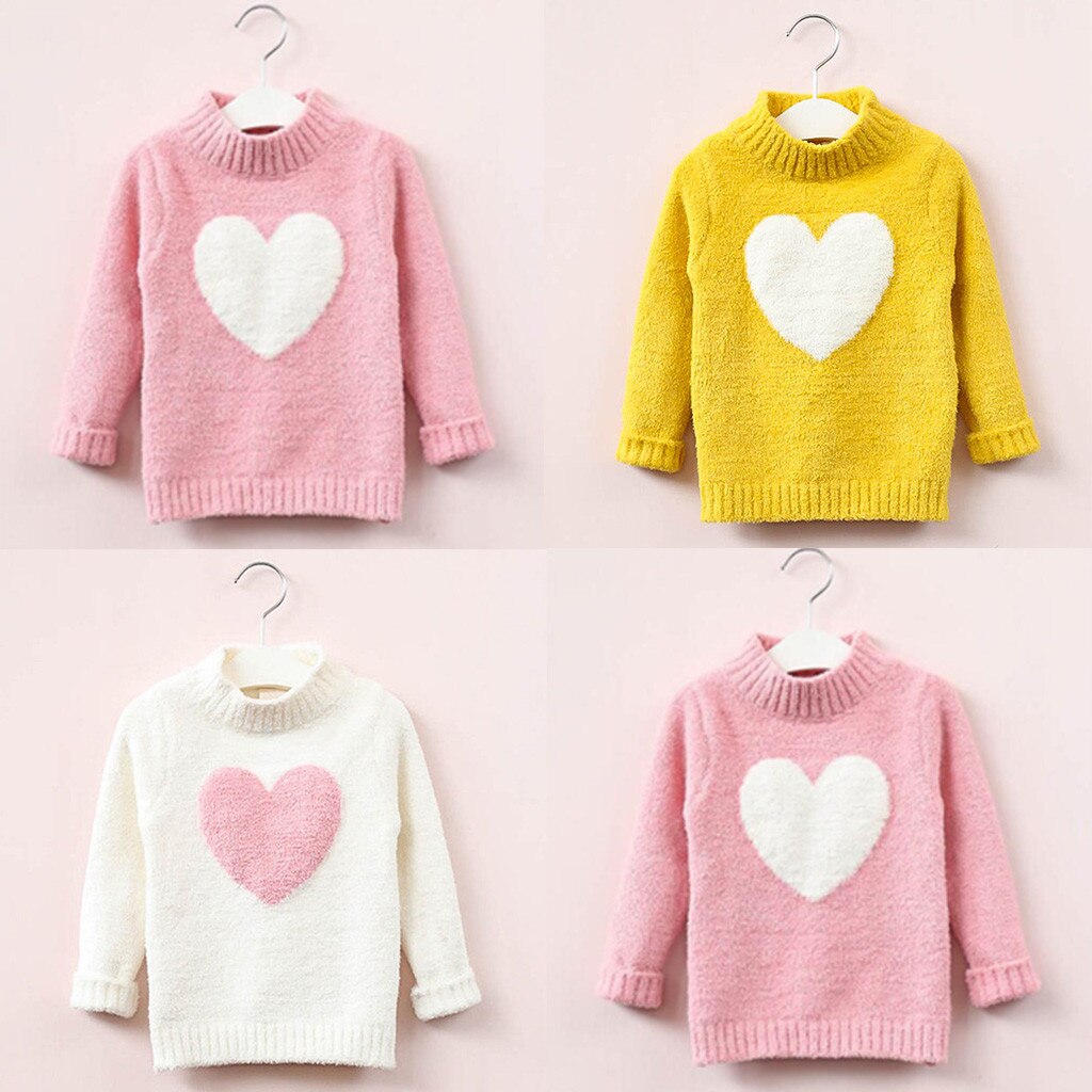Inverno moda bonito crianças bebê menina manga longa camisola quente amor padrão de malha topos crianças casuais vestidos confortáveis roupas