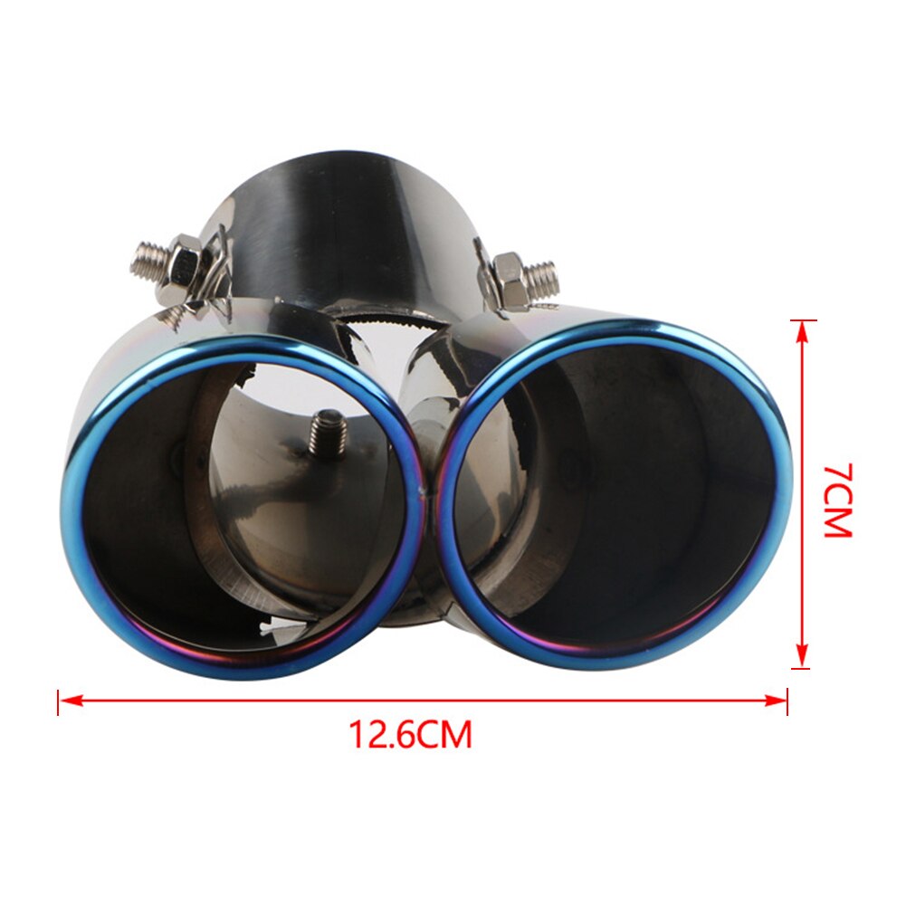 Burnt Blue Car Exhaust Tip 2 Outlet Slant Cut Stainless Steel Muffler Universal Easily Installation Personal Car Elements