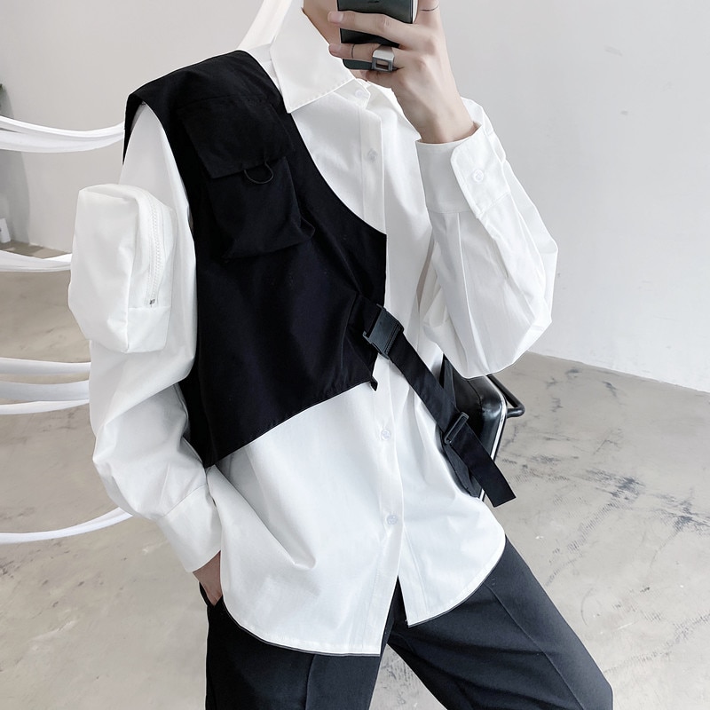 Style coréen personnalité hommes hip hop cargo gilet asymétrique homme vintage streetwear gilet sans manches veste