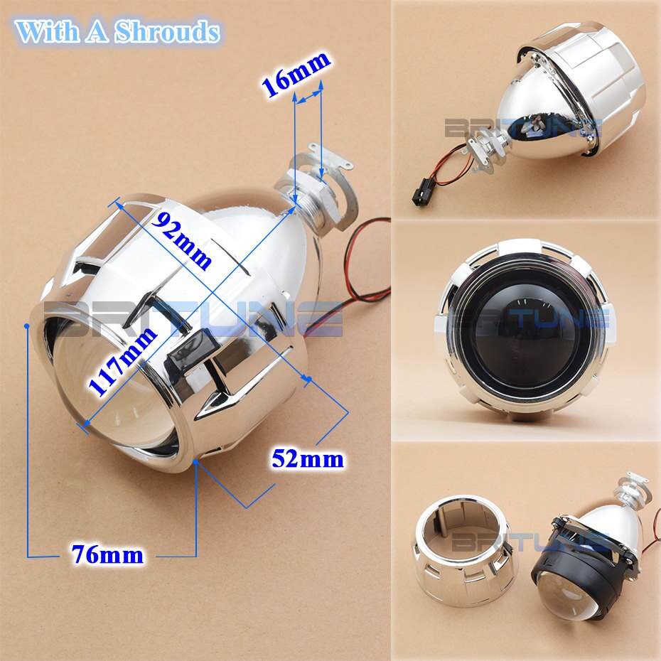 Britune Bi-xenon Lens H7 H4 HID Projector Headlight Lenses 2.5'' For Auto Car Lights Accessories Retrofit DIY Use H1 Light Bulbs: With A Shrouds