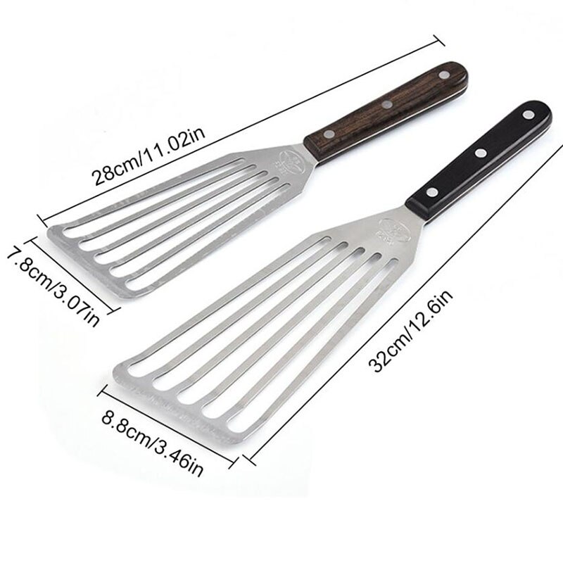 Kitchen Non-slip Stainless Steel Frying Spatula Leaky Shovel Fish Slice Cookware Wood Non-slip Rust-proof Great For Everyday Use
