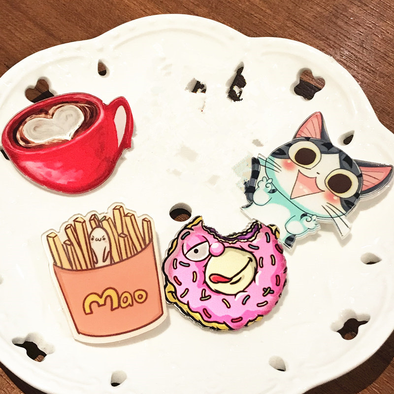 1Set Voedsel Serie Acryl Broches Cookie Sushi Mike Icoon Badges Ijs Pins Voor Kids Party Decoratie Op bag Kleding: Antiek Zilver
