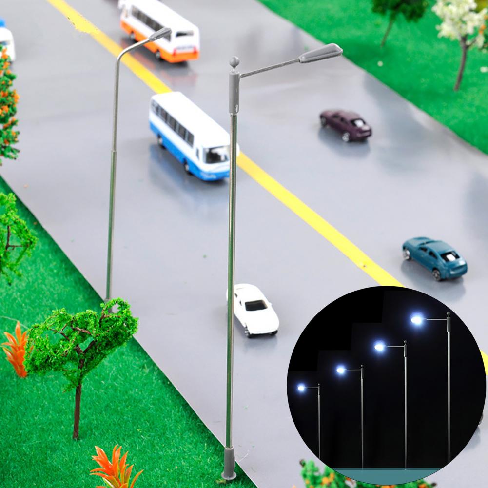 10Pcs Double Head Street Light Model LED Lighting Sand Lamp Railway Road Decor Street Light Model Lamp Railway Road Decor