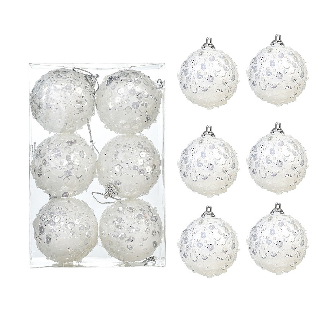 6 stuks witgoud schuim kerstballen hanger onbreekbaar handgemaakte kerst hangende ballen herbruikbaar: Fluorescentie Geel