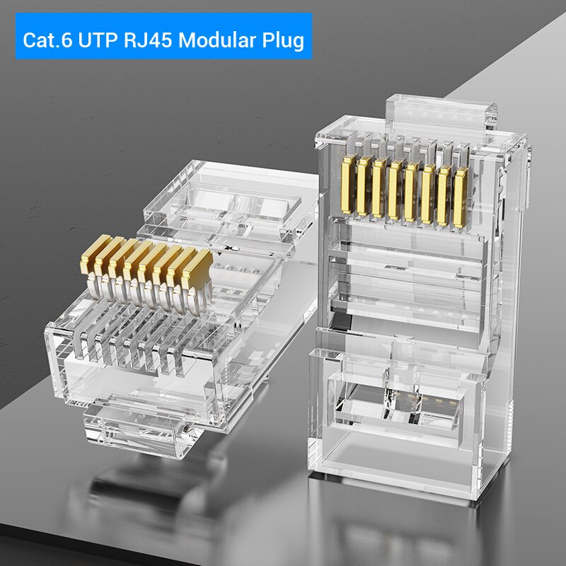 Vention Cat7 RJ45 Connector Cat7/6/5e STP 8P8C Modular Ethernet Cable Head Plug Gold-plated for Network RJ 45 Crimper Connectors: 100PCS / UTP---Cat.6