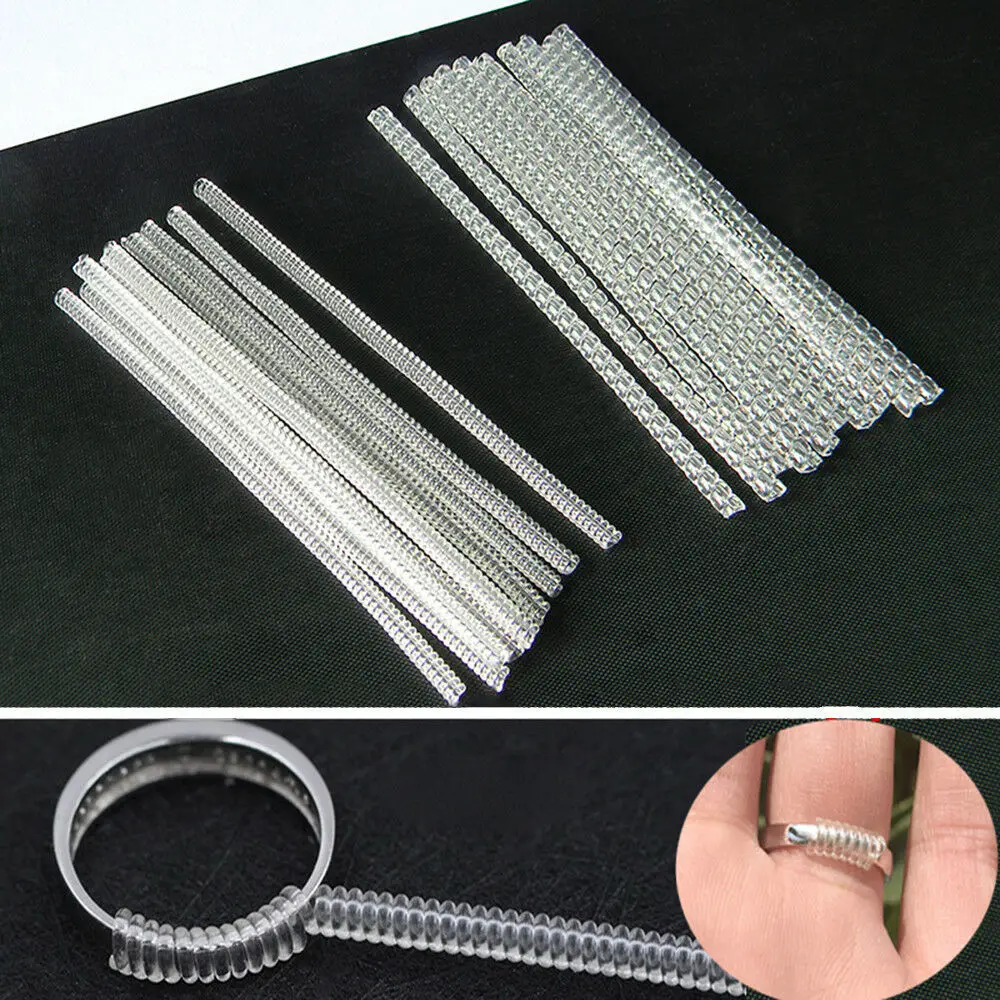 4pcs/Set Ring Size Reducer Tools Spiral Spring Based Rings Adjust Invisible Transparent Tightener Resizing Tool Jewelry Guard