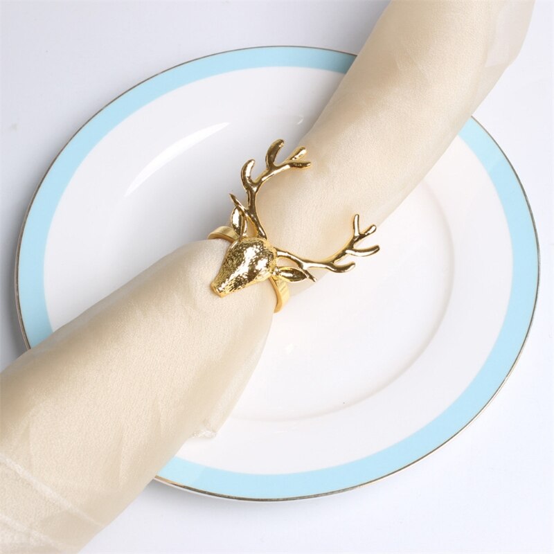 6 Stuks Goud Legering Hoge Leuke Duurzaam Delicate Deer Head Creatieve Servet Rin 50JD