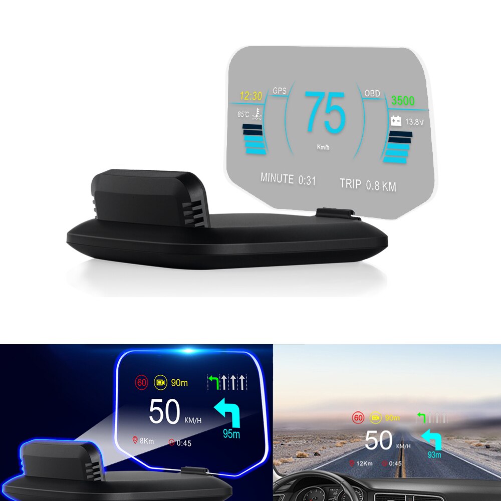 Auto Navigation Kopf hoch Anzeige HUD OBD2 + GPS Dual Modus Windschutzscheibe Projektor MPH Tacho Wasser Öl Temp RPM Clever Auto System