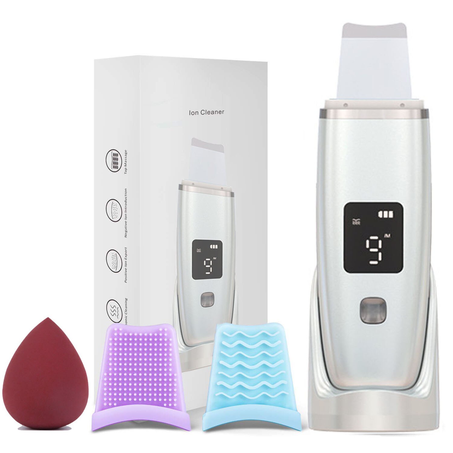 Ultrasonic Skin Scrubber Deep Cleaner Vibration Face Spatula Blackhead Remover Facial Scrubber Shovel Clean Cavitation Peeling: with box green