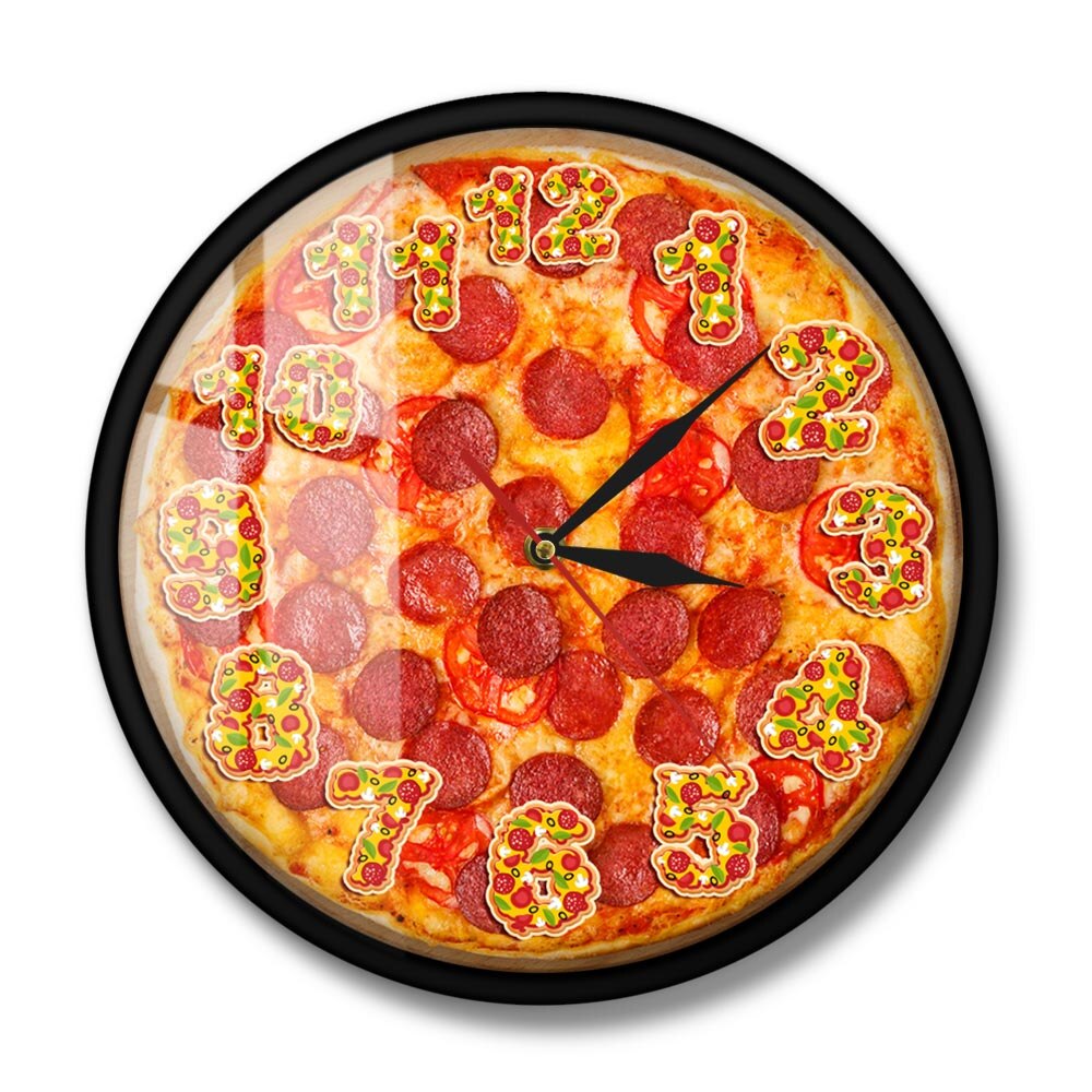 Italian Pepperoni Pizza Wall Clock Italian Restaurant Pizza Clock Pizzeria Pasta Diner Chef Vintage Sign Clock Watch: Metal Frame Design C