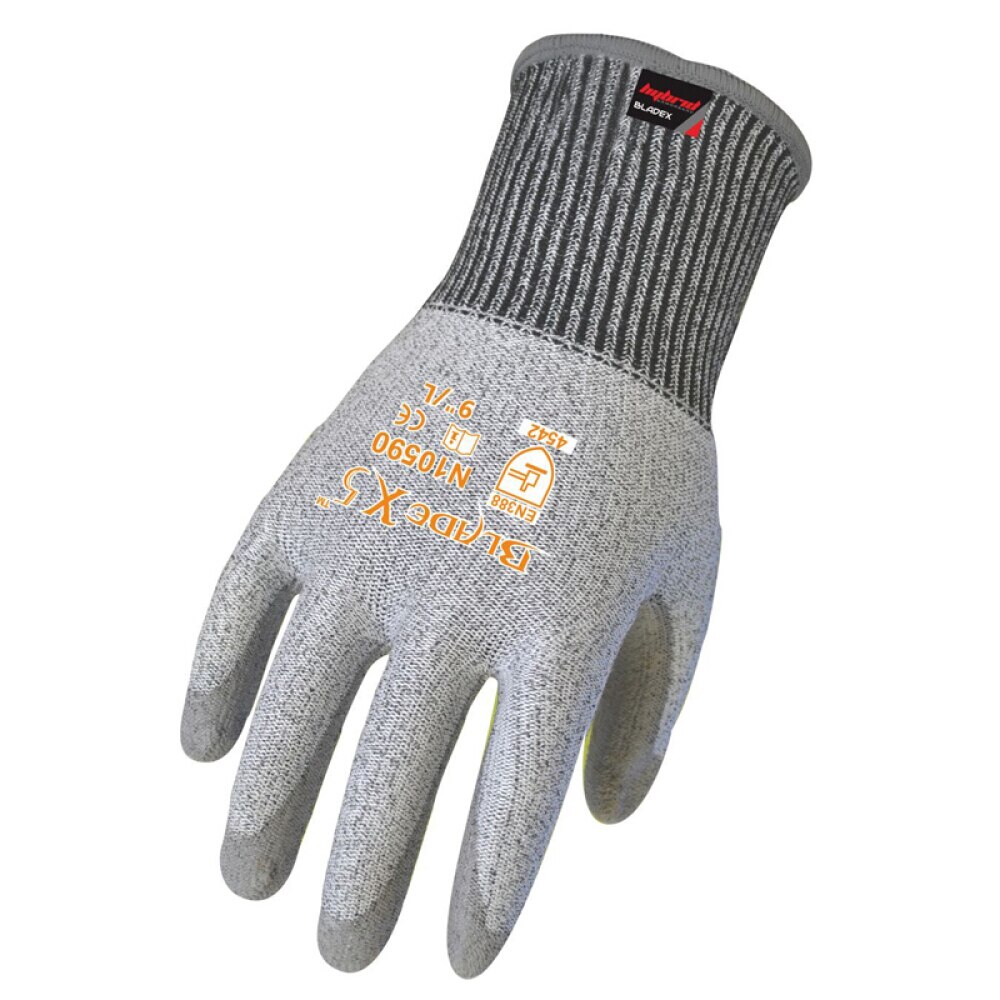 Guantes de trabajo resistentes a Cortes, Nivel 5, recubiertos de PU, calibre 13 para uso general. Potencia de agarre Superior en ambiente aceitoso y húmedo