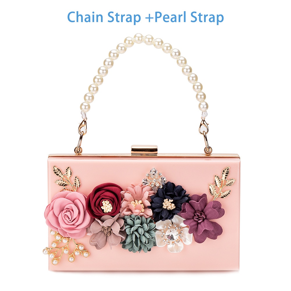 Vrouwen Acryl Bloem Koppelingen Crossbody Purse Avondtassen Ketting Band Voor Bruiloft Prom Banket Ideaal Gouden Frame: Pink Flower Purse