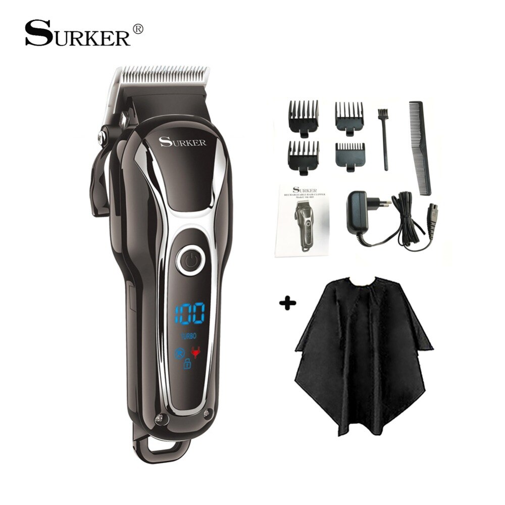 Surker sk -805 oppladbar med lcd -hårklipper trådløs trimmer hårklipp i barbering i rustfritt stål