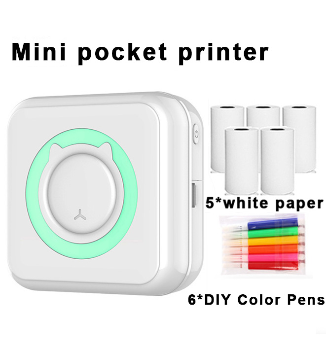 Pocket Thermal Printer Portable Mini Wirelessly BT Connect 200dpi Photo 57 mm Label Memo List Printing Wireless Printer Clearly: greem-DYZ-5-C