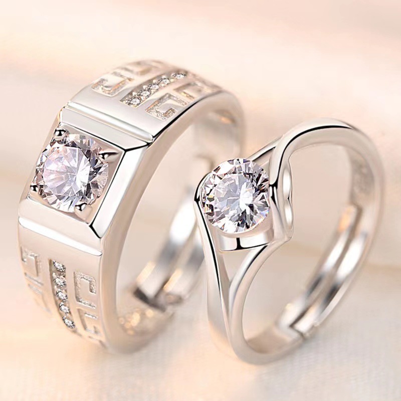 2 pièces/ensembles géométrique amour coeur Zircon anneaux appariés anneaux pour Couple promesse correspondant bague de mariage ensemble Senior concepteur bijoux: Blue