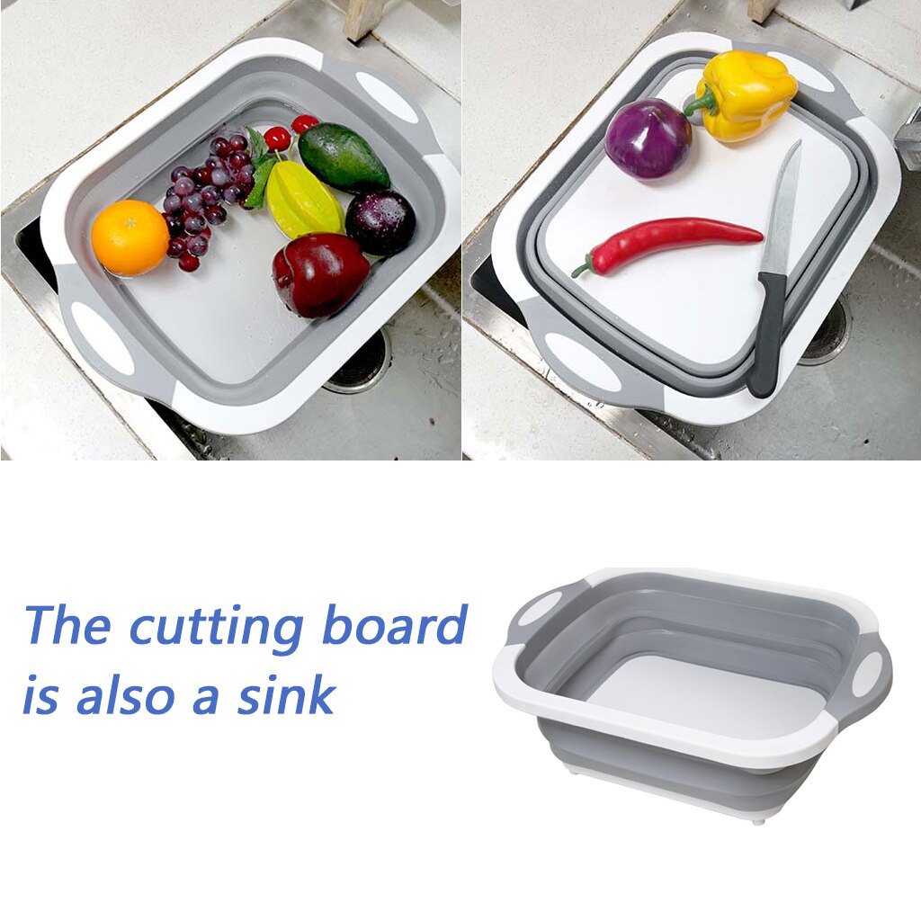 Multifunctional Foldable Cutting Board PP Sink Storage Basin Chopping Blocks Fruit Vegetable Washing Drain Basket Kitchen Stuff
