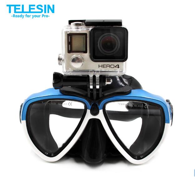 TELESIN Diving Mask Glasses with Detachable Mount Scuba Snorkel Swimming Glasses for GoPro Xiaomi Yi for DJI Osmo Action SJCAM: White Blue Mix