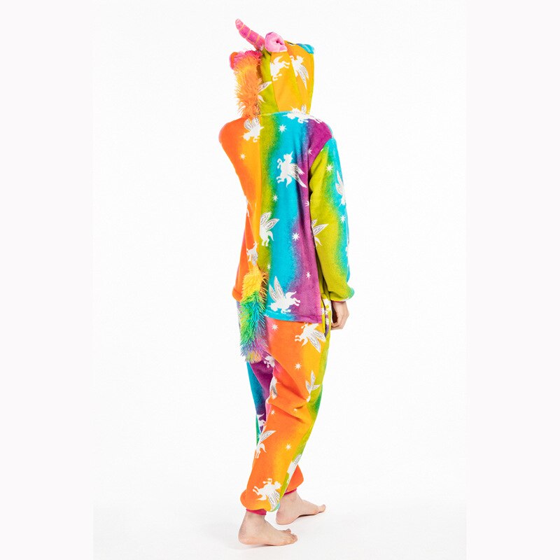 Herbst und Winter verdickt Ebene Karikatur einteiliges Pegasus einhorn Pyjama flanell haus kleid: dunkel bunt / XL