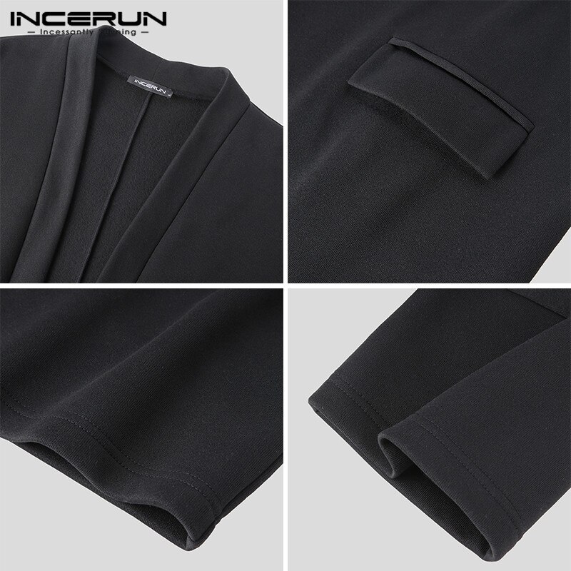 Incerun heren mantel jassen open steek effen kleur bovenkleding streetwear 3/4 mouwen chic casual trenchcoat heren poncho s -5xl