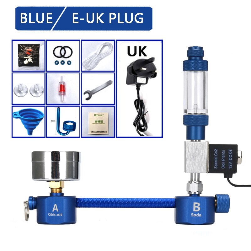 Aquarium DIY CO2 generator,withsolenoid valve Bubble Counter Diffuser Reaction System kit for Aquatic plant Growth CO2 Equipmenr: Blue-E-UK plug