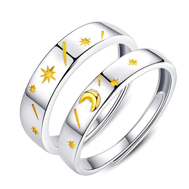 Sonne Mond Paar Ringe Minimalistischen Einstellbare Größe Ring Silber Farbe Öffnung Ringe Für Männer Frauen Paar Verlobung Schmuck: eins Paar Stern Mond