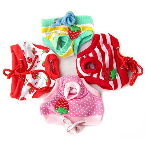 Vrouwelijke Pet Dog Puppy Luier Broek Fysiologische Sanitair Korte Panty Nappy Ondergoed M/L/Xl Leuke Aardbei Gestreepte