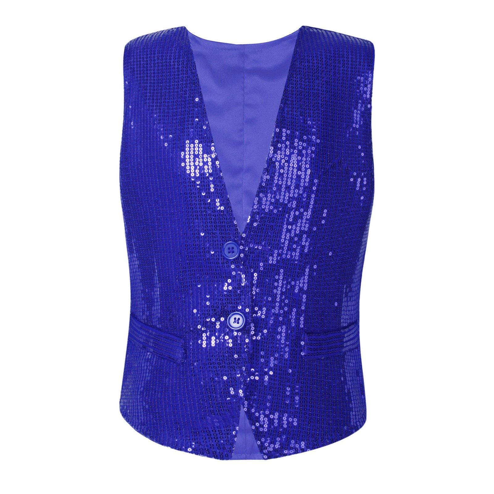 Gilet sans manches à paillettes pour filles et garçons, tenue de soirée, de bal, de Jazz et de danse: Royal Blue / XXS