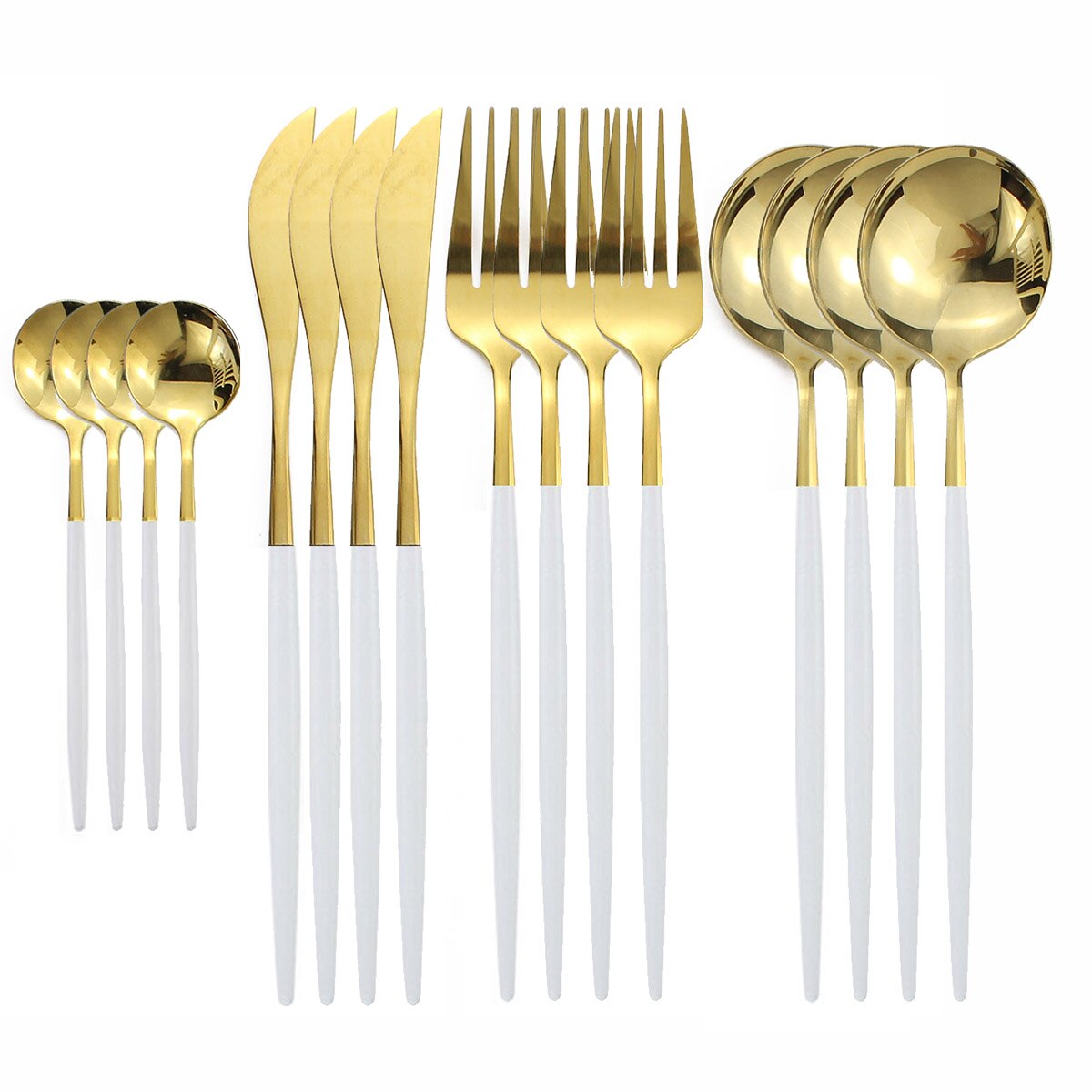 Couverts en acier inoxydable 18/10, 16 pièces, violet et or, fourchette, couteau, cuillère, vaisselle de table, argenterie: White Gold