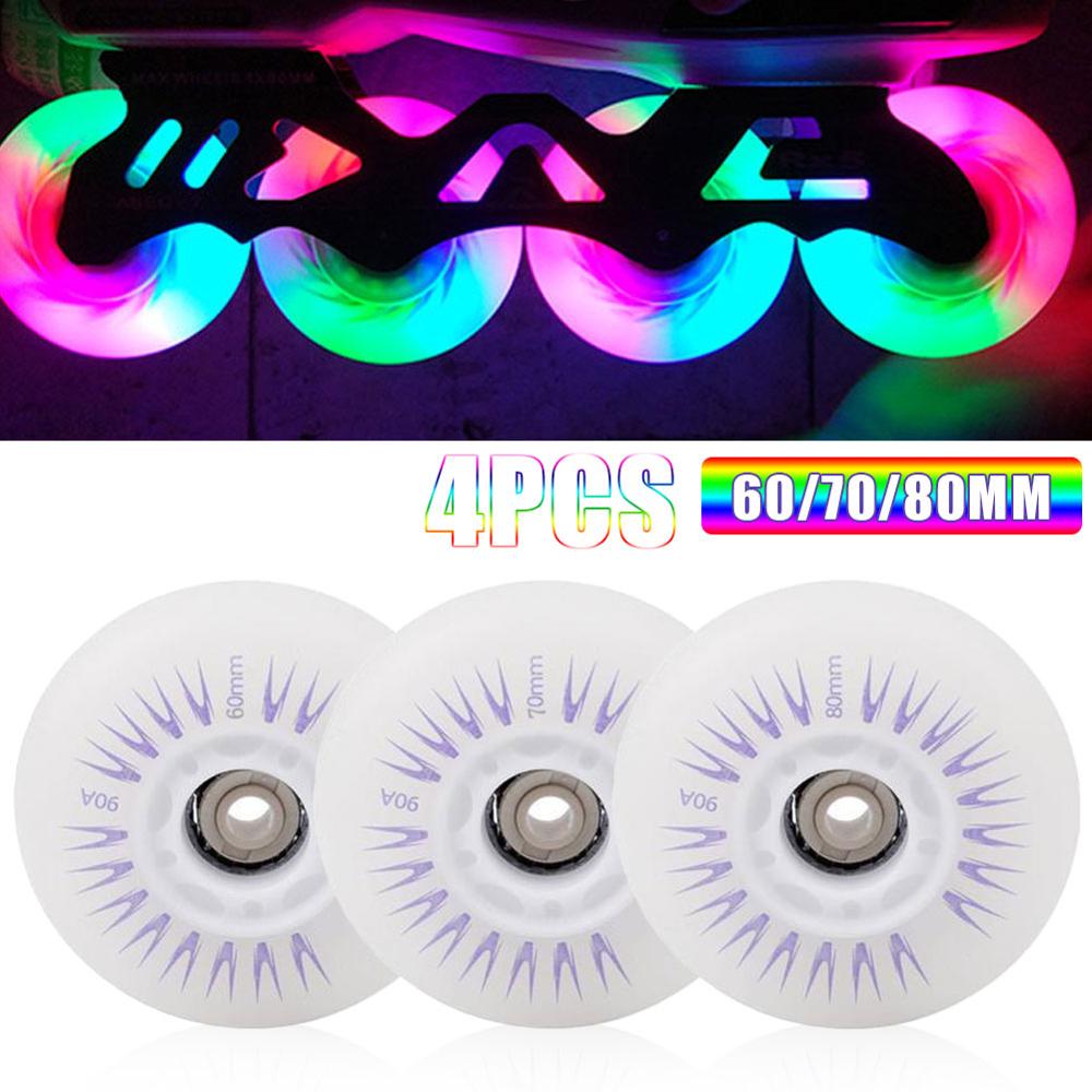 Ruedas de patín con luces LED parpadeantes, ruedas planas con flores luminosas, de freno, coloridas, 60/70/80mm, 4 Uds.