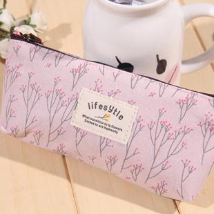 Cute Kawaii Floral Flower Canvas Zipper Pencil Cases Fabric Flower Tree Pen Bags School Supplies: Pink