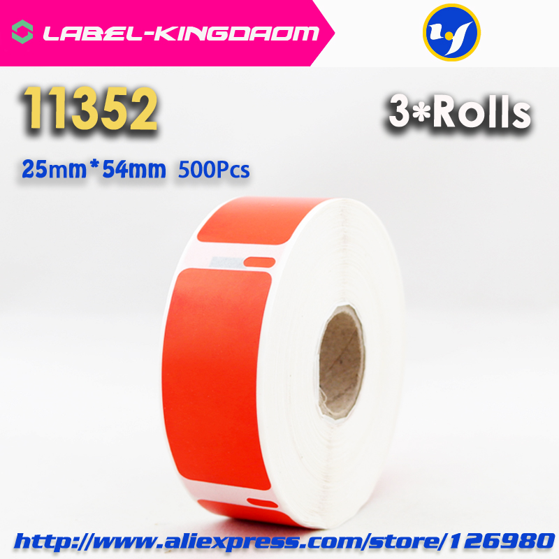 3 Rolls Dymo 11352 Red Color Generic Label 25mm*54mm 500Pcs Compatible for LabelWriter 450Turbo Printer Seiko SLP 440 450