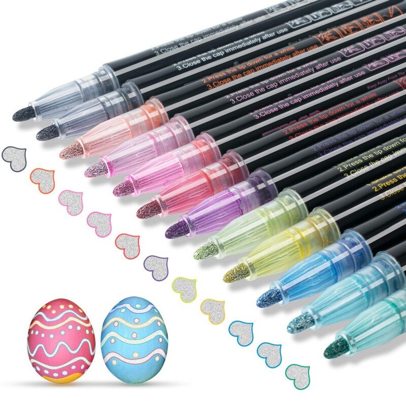 1/8/12 Outline Metallic Markers Pens Double Line Shimmer Paint Pens For Kids Adults DRAWING Art Signature Coloring Journal