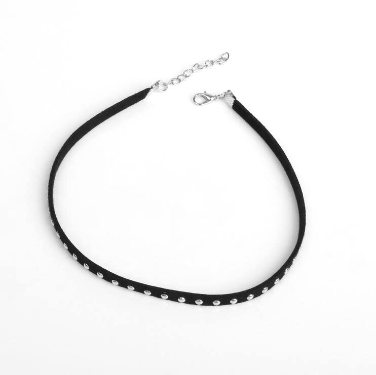 Personality Black Rivet Velvet Nail Fender Steam Punk Necklace Collar 35cm with 5cm Tail Choker Necklace for Women: silver color