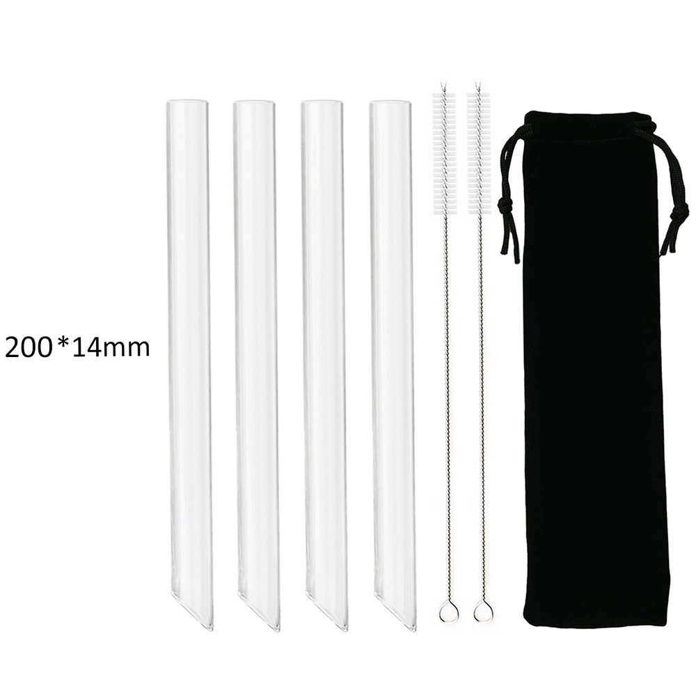 High Borosilicate Glass Straws Straight Reusable Drinking Straw Boba Bubble Tea Milk Smoothies Fruit Cocktails Bar Accessories: Transparent