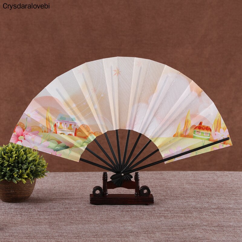 Rijst Papier Bakken Lak Side Bot Eetstokjes Fan Gedrukt Pocket Fan Woondecoratie Patroon Dans Handheld Fan