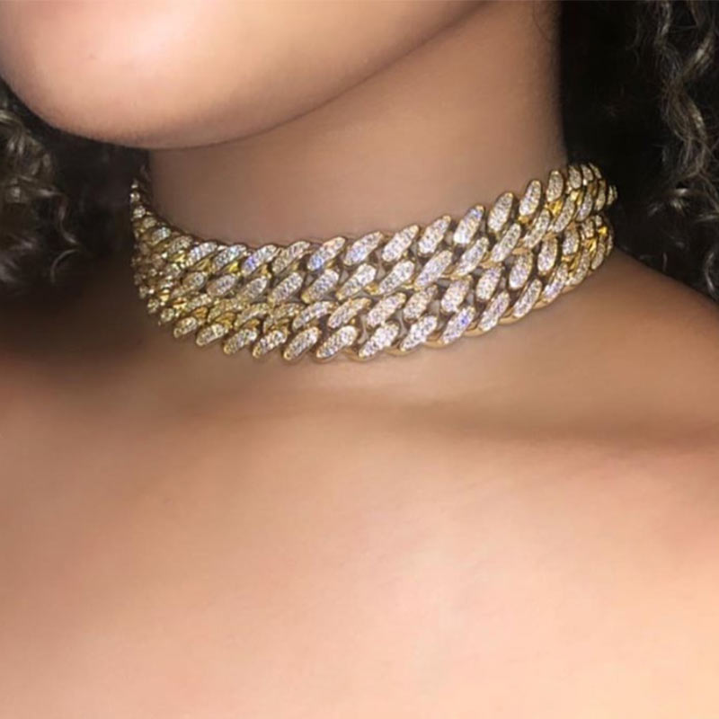 Iced Out Kubanischen Kette Choker Halskette für Frauen Gold Silber Farbe 7 Schmetterling Strass Anhänger Halskette Partei Schmuck