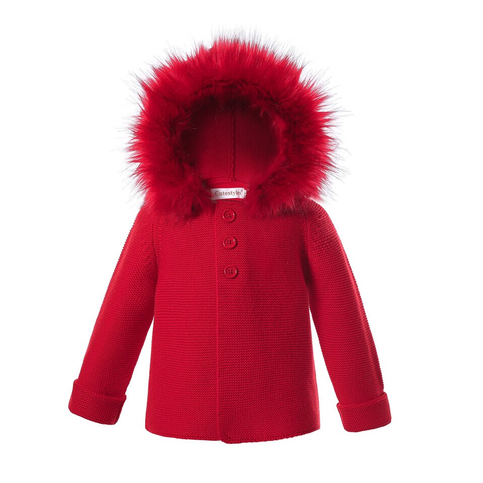 Pettigirl inverno bambino piccolo ragazzi ragazze maglione per bambini rosso staccabile pelliccia sintetica con cappuccio filato di cotone cappotto per bambini capispalla per bambini tutto&#39;ingrosso