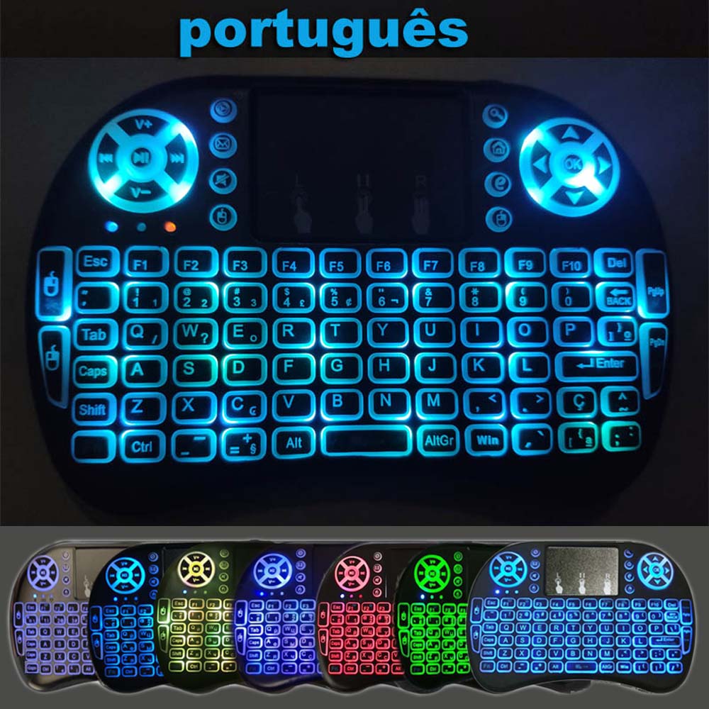 7. Podświetlana angielska rosyjska francuska hiszpańska portugalsko-arabska 2.4G Air Mouse Remote dla Android TV Box PC I8 Mini bezprzewodowa klawiatura: Cyny / CZARNY PRZEŁĄCZNIK