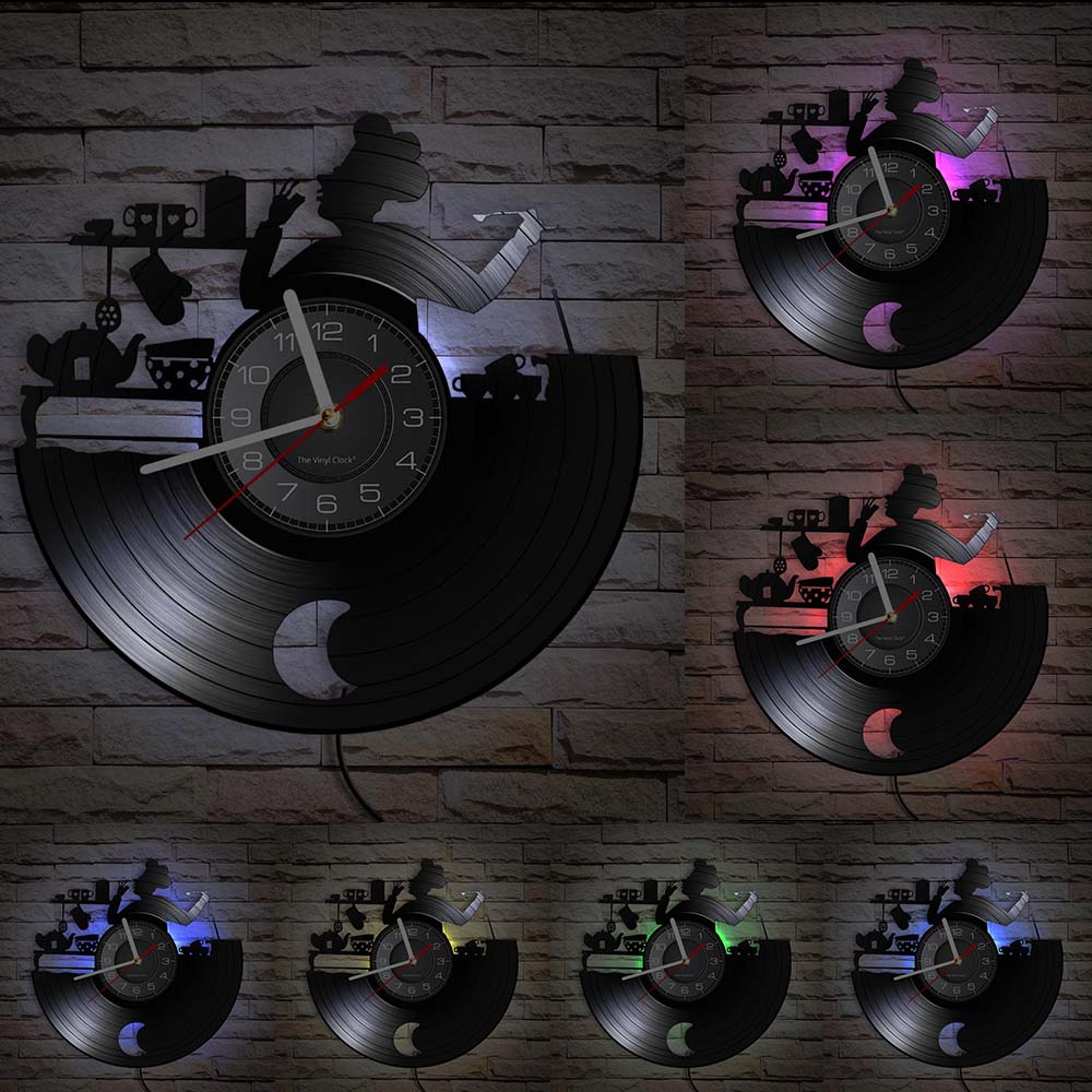 Bon Appetit Kitchen Chef Wall Clock Cook Vinyl Record LP Clock Kitchen Vintage Wall Decor Housewarming For Gastronome: With LED