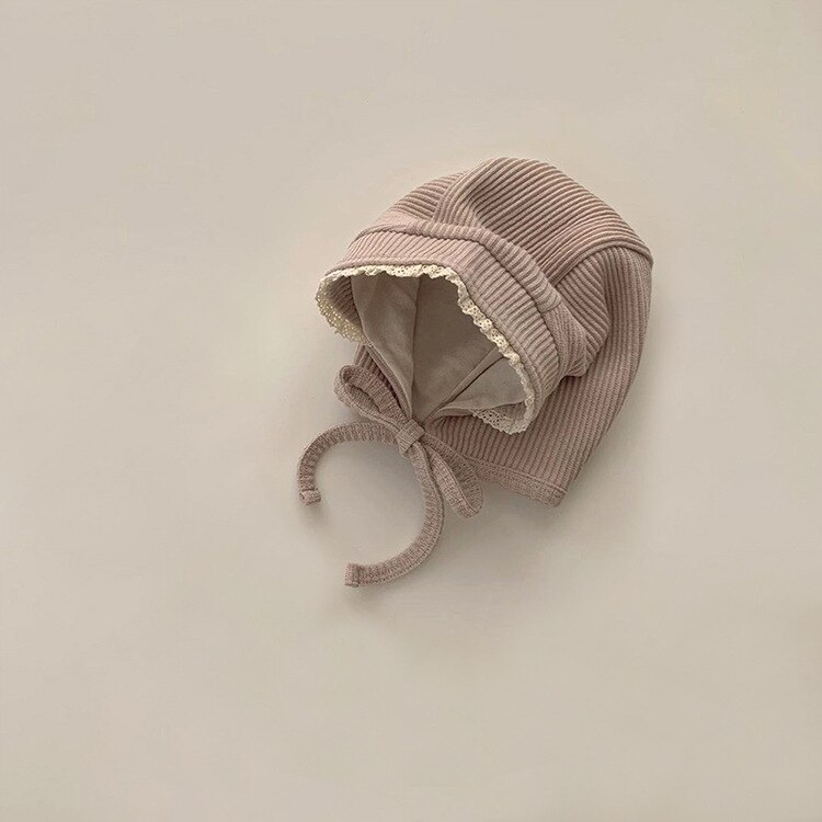 Primavera autunno carino nuovi cappelli tinta unita 2022 neonate cappellini moda fiocco in pizzo fascia per capelli 0-24 mesi: gray khaki lace hat