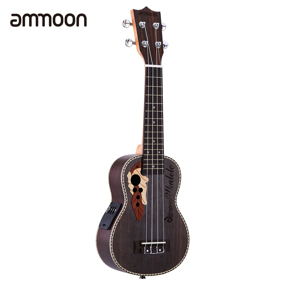 Ammoon-Ukelele de madera de palisandro, 21 pulgadas, con EQ, salida de 6,35mm, 4 cuerdas de nailon, Mini instrumentos de cuerda para guitarra