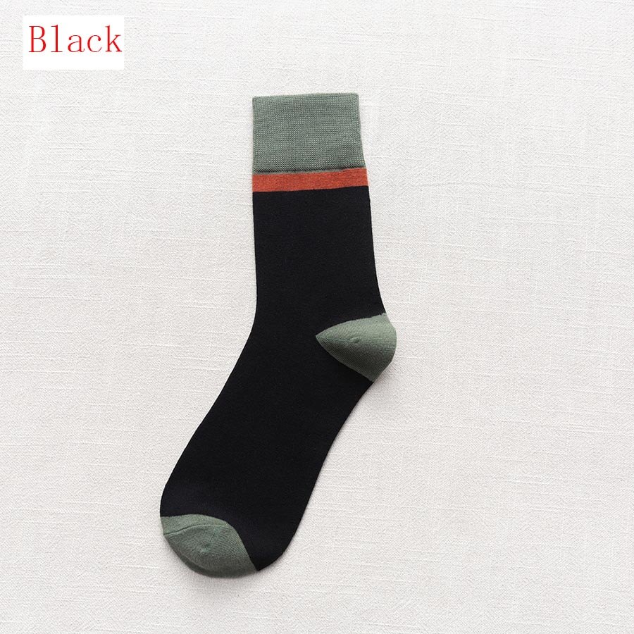 Breathable Men's Cotton Socks Casual Dress Deodorant Socks Compression Japanese Harajuku For Happy Man Business Socks: Black