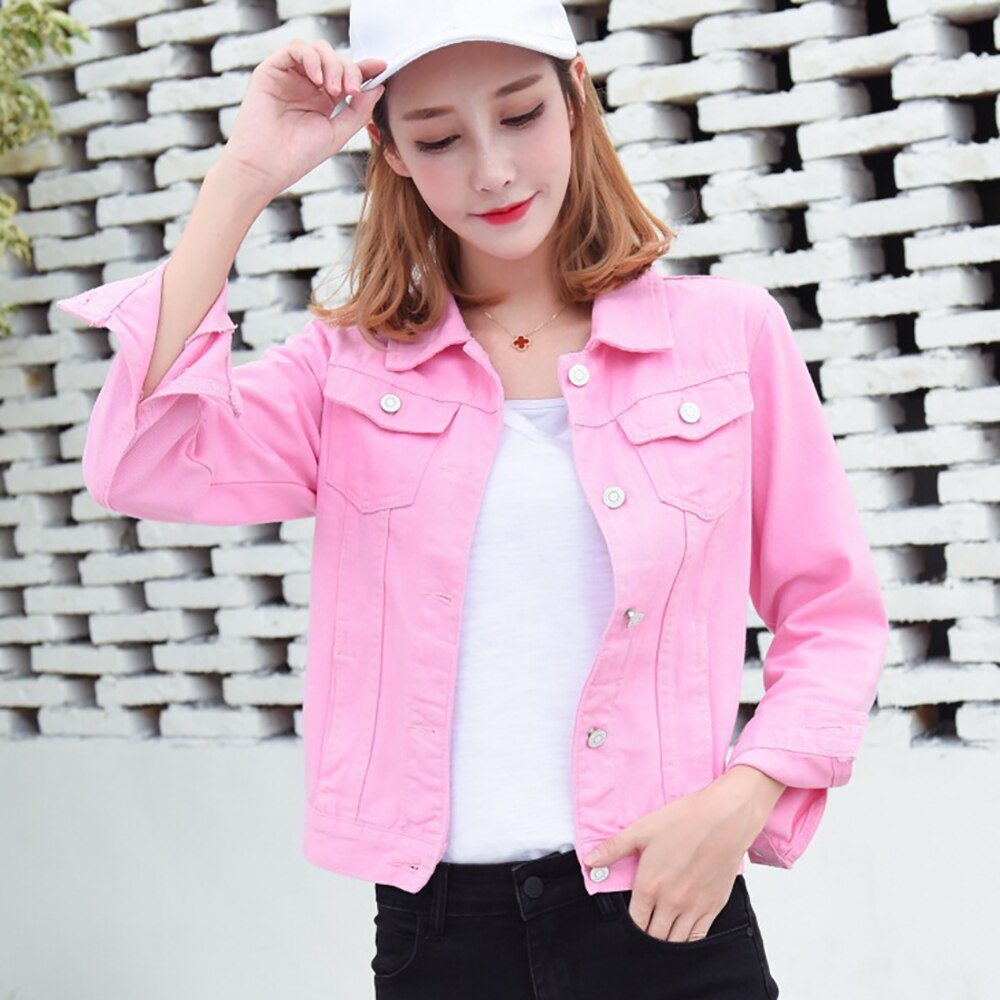 Jeans Jas En Jassen Voor Vrouwen Herfst Snoep Kleur Toevallige Korte Denim Jasje Chaqueta Mujer Casaco Jaqueta Feminina