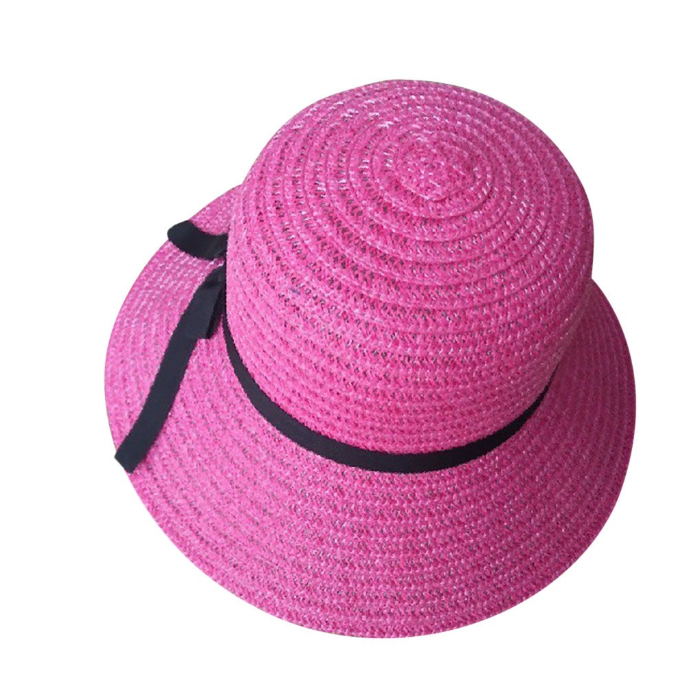 Hat floppy foldbar dame damer strå strandsol sommerhat beige bred skygge: Hot pink